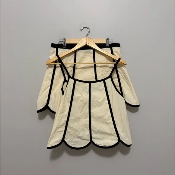 Scalloped Hem Contrast Trim Cream Sleeveless Summer Skort Set - Picture 2 of 11